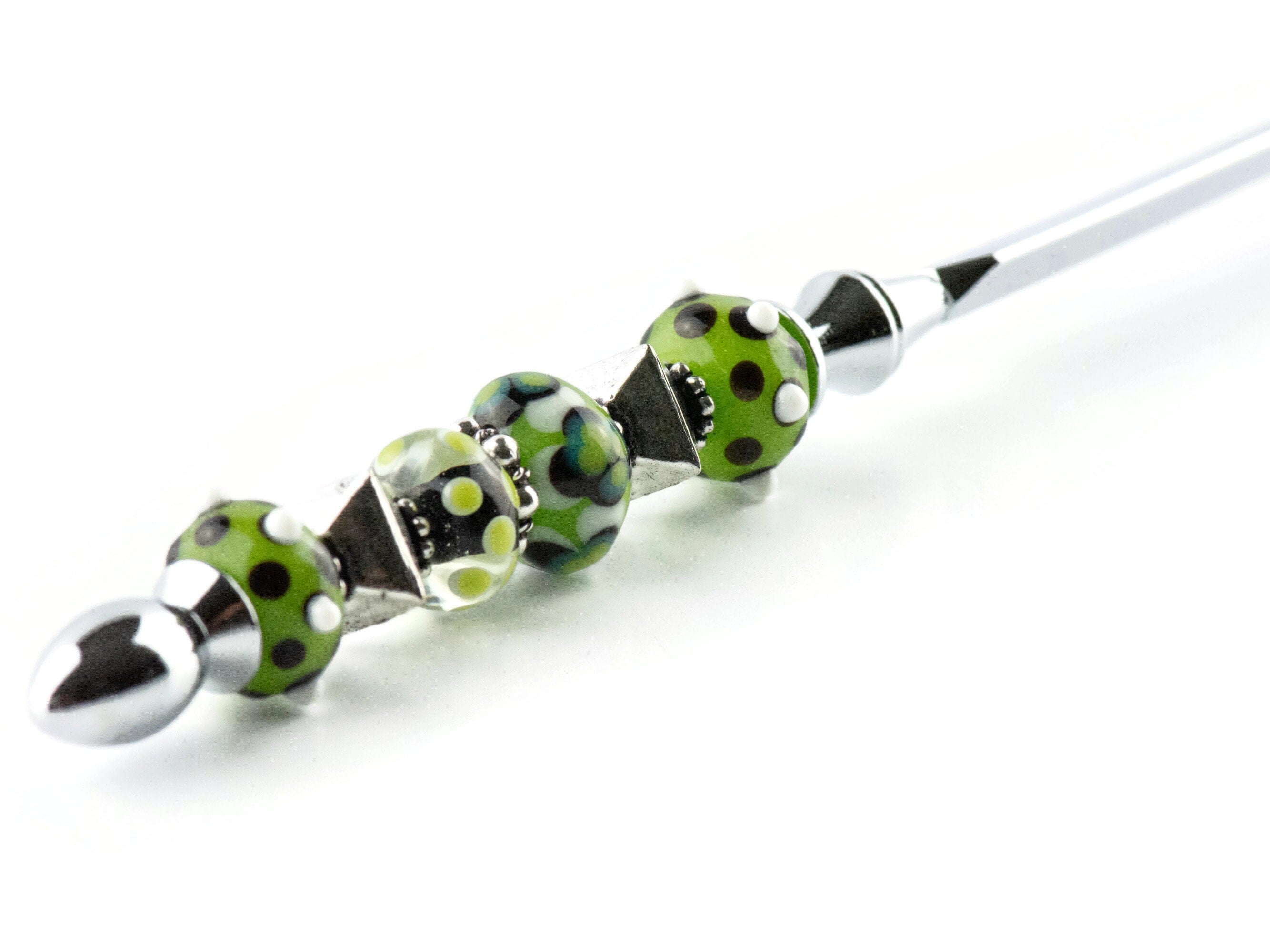 Green and Silver Glass Beaded Silver Letter Opener • Paper Knife • Desk Accessory