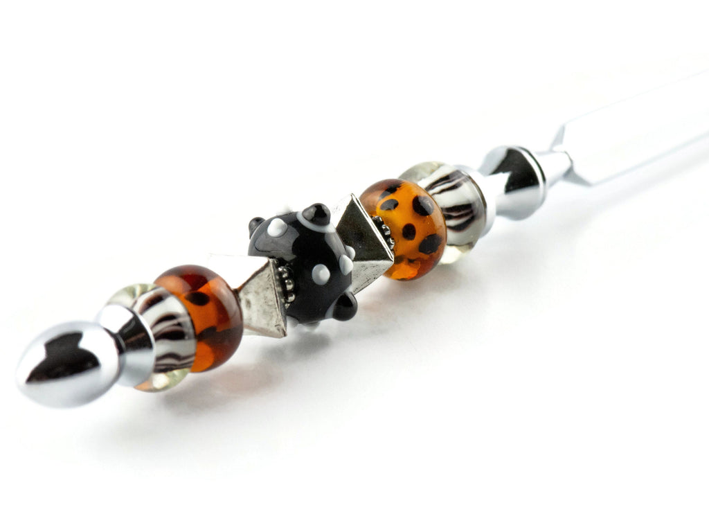 Animal Print Glass Beaded Silver Letter Opener • Paper Knife • Desk Accessory