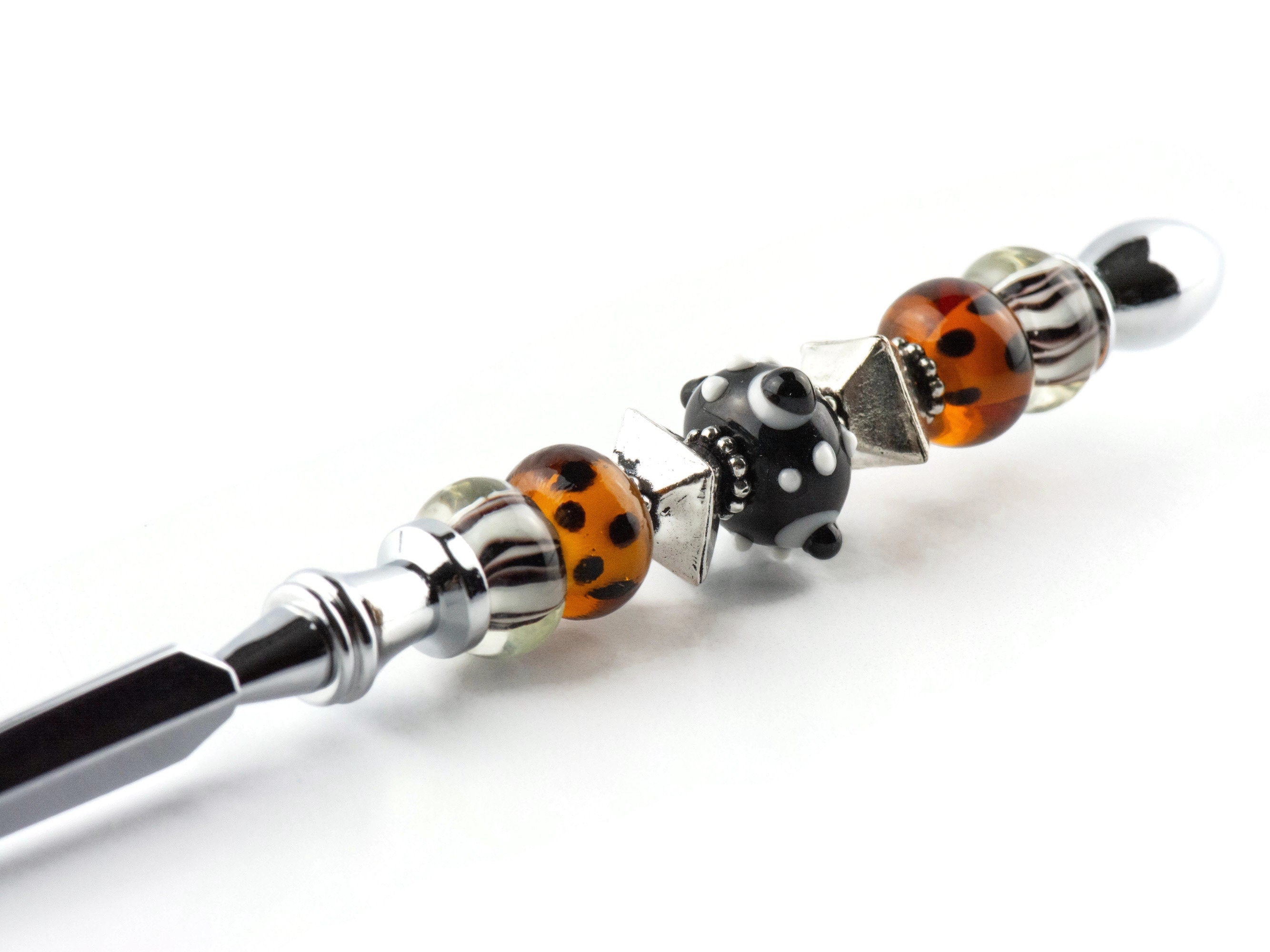 Animal Print Glass Beaded Silver Letter Opener • Paper Knife • Desk Accessory