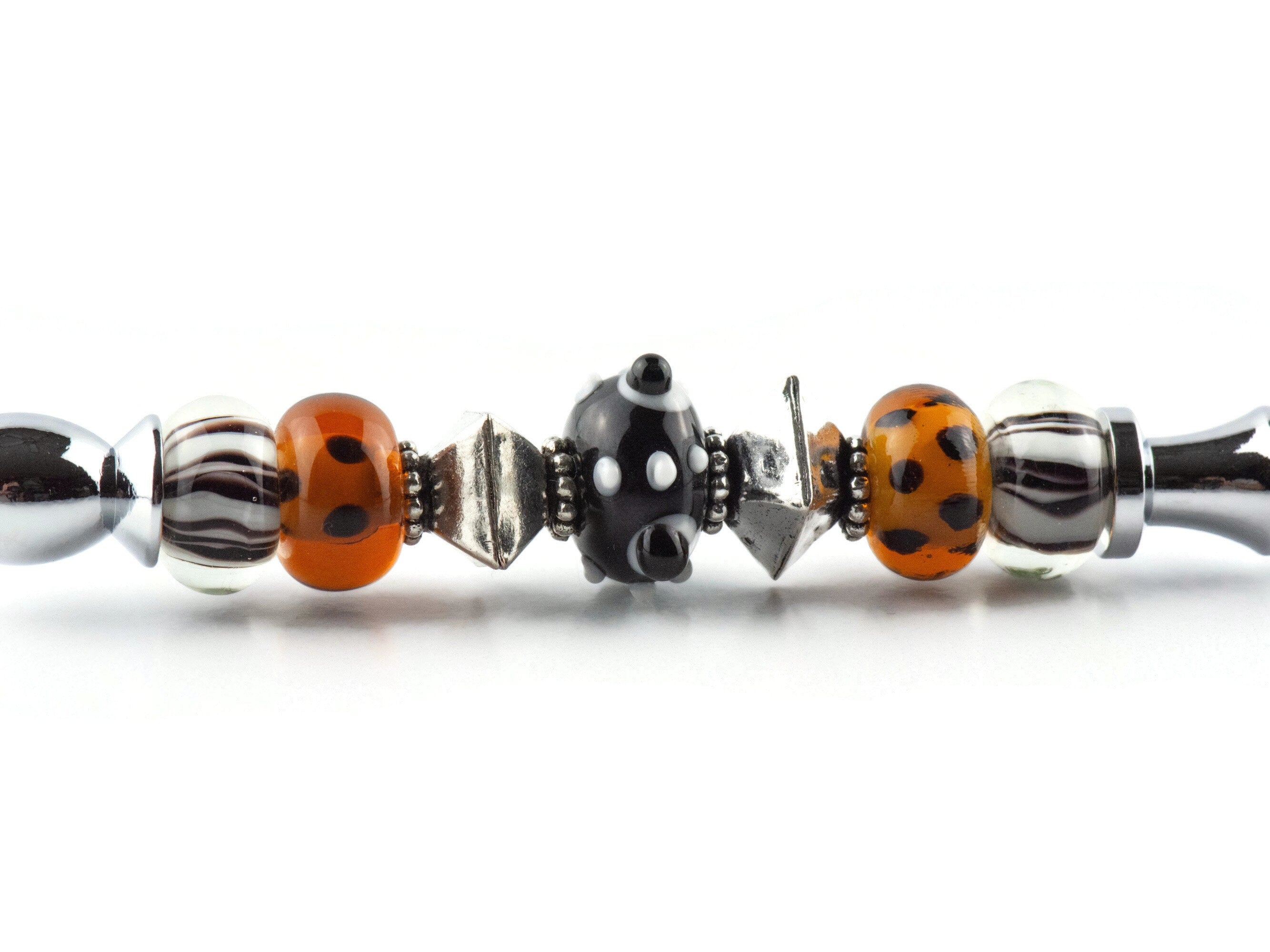 Animal Print Glass Beaded Silver Letter Opener • Paper Knife • Desk Accessory