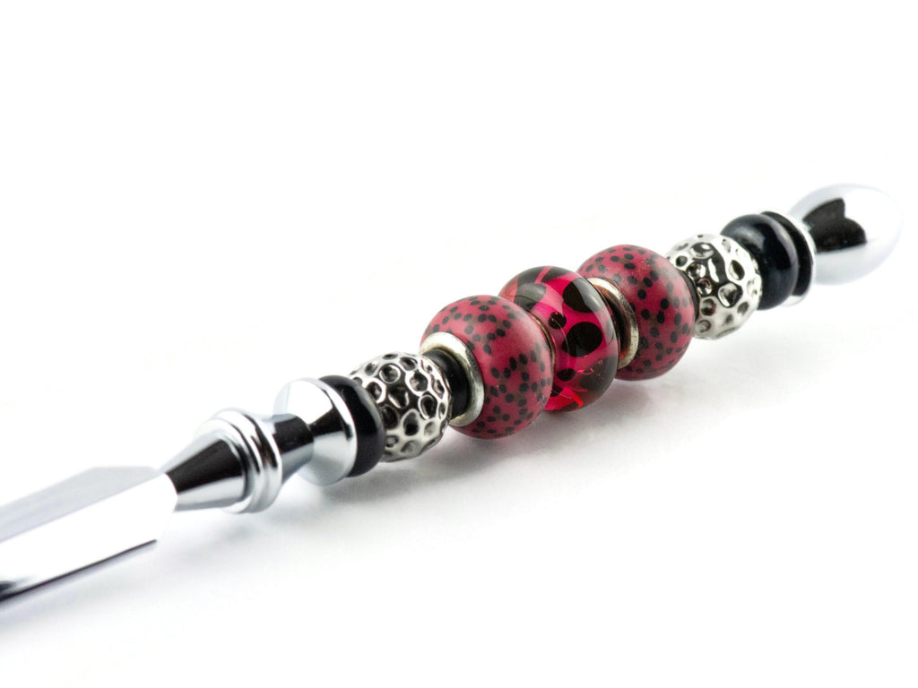Hot Pink Glass and Clay Beaded Silver Letter Opener • Paper Knife • Desk Accessory