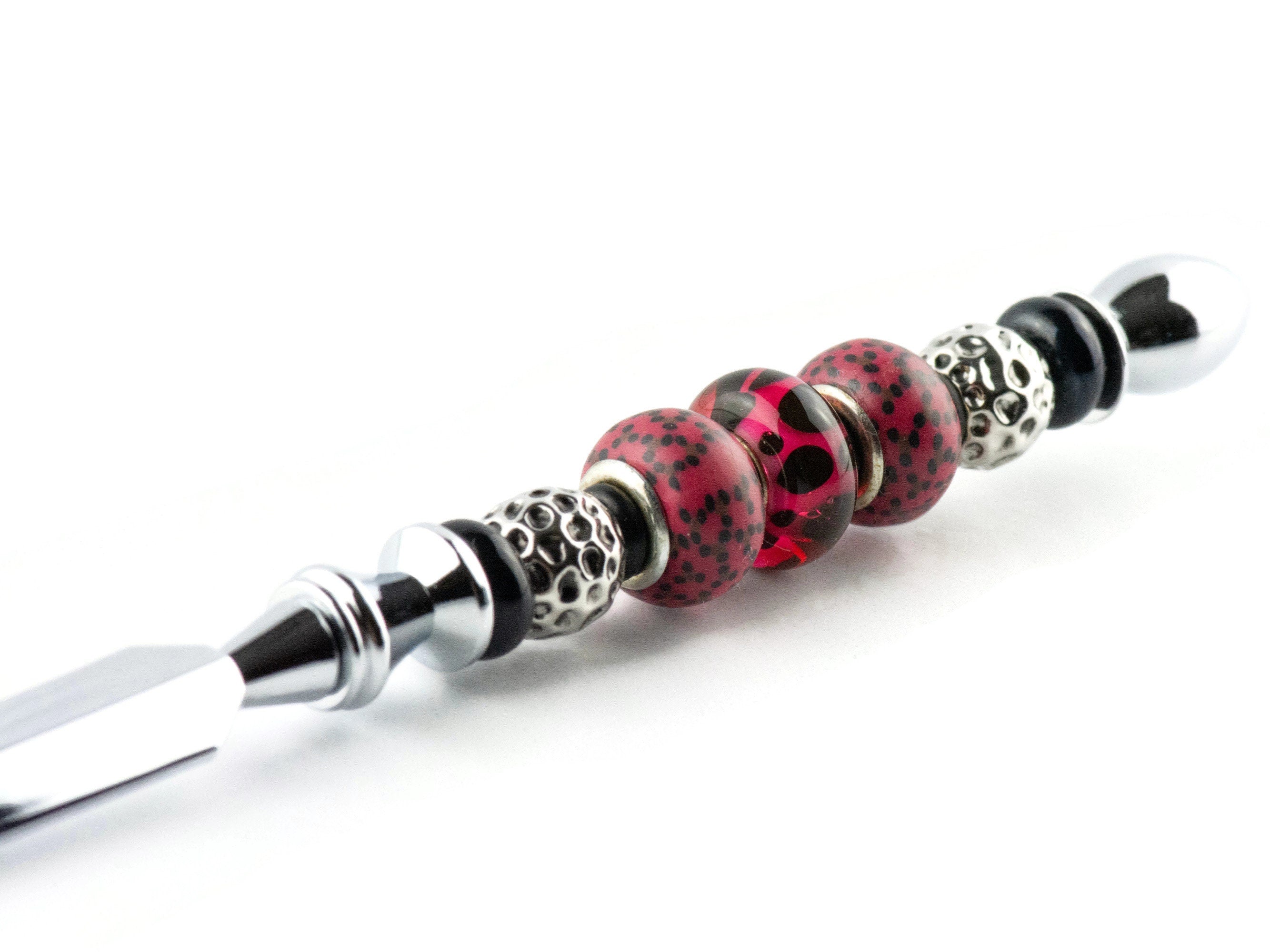 Hot Pink Glass and Clay Beaded Silver Letter Opener • Paper Knife • Desk Accessory