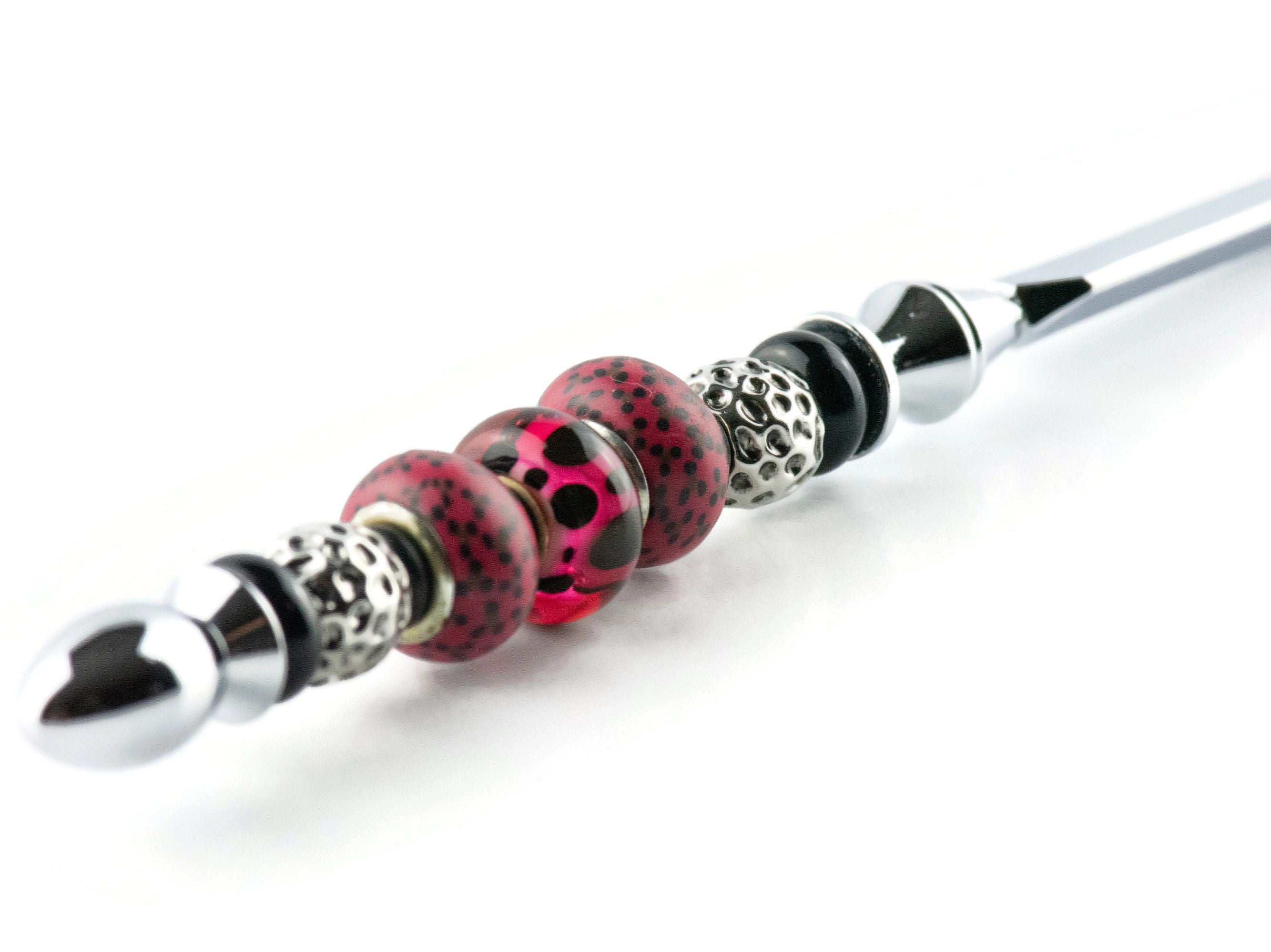 Hot Pink Glass and Clay Beaded Silver Letter Opener • Paper Knife • Desk Accessory