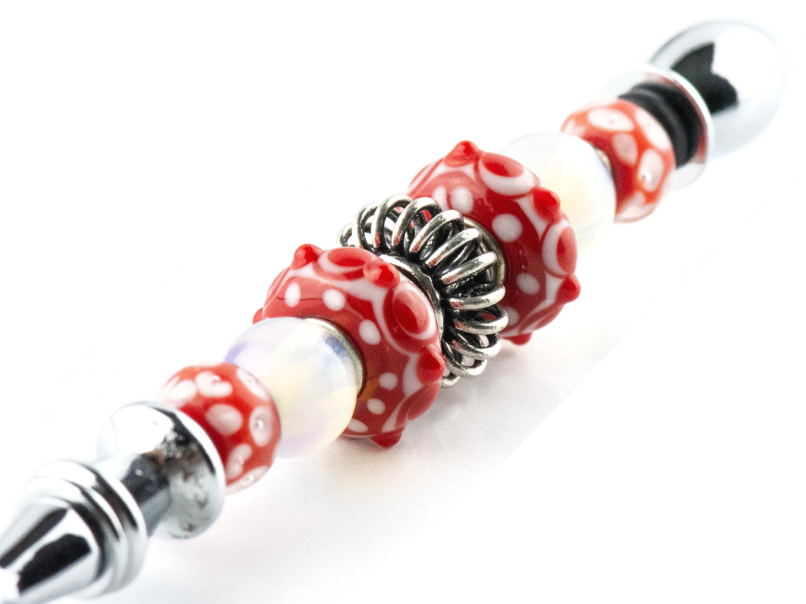 Picnic in the Park Glass Beaded Silver Letter Opener • Paper Knife • Desk Accessory