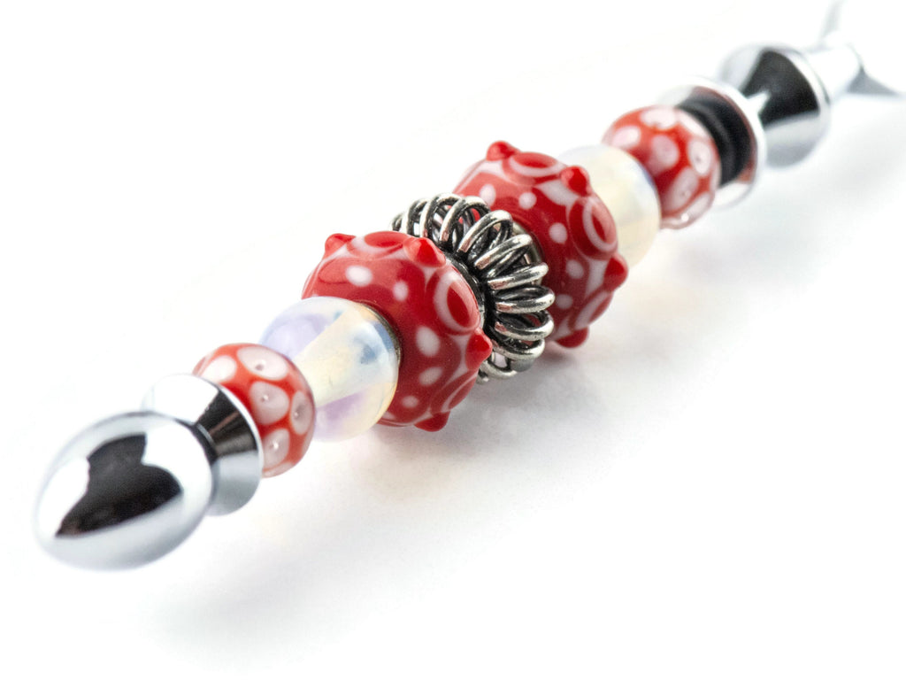 Picnic in the Park Glass Beaded Silver Letter Opener • Paper Knife • Desk Accessory