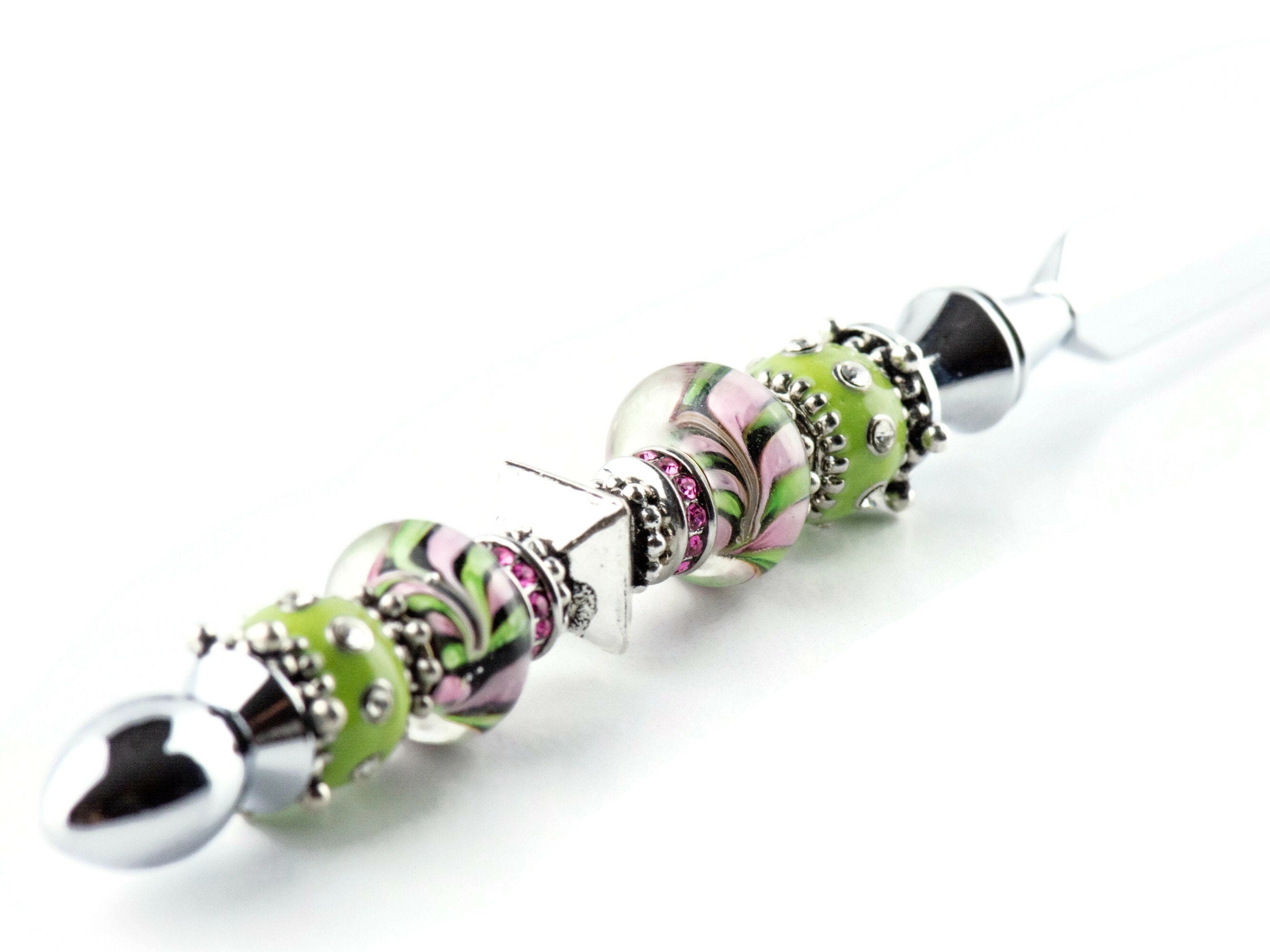 Lime and Pink Lemonade Glass Beaded Silver Letter Opener • Paper Knife • Desk Accessory