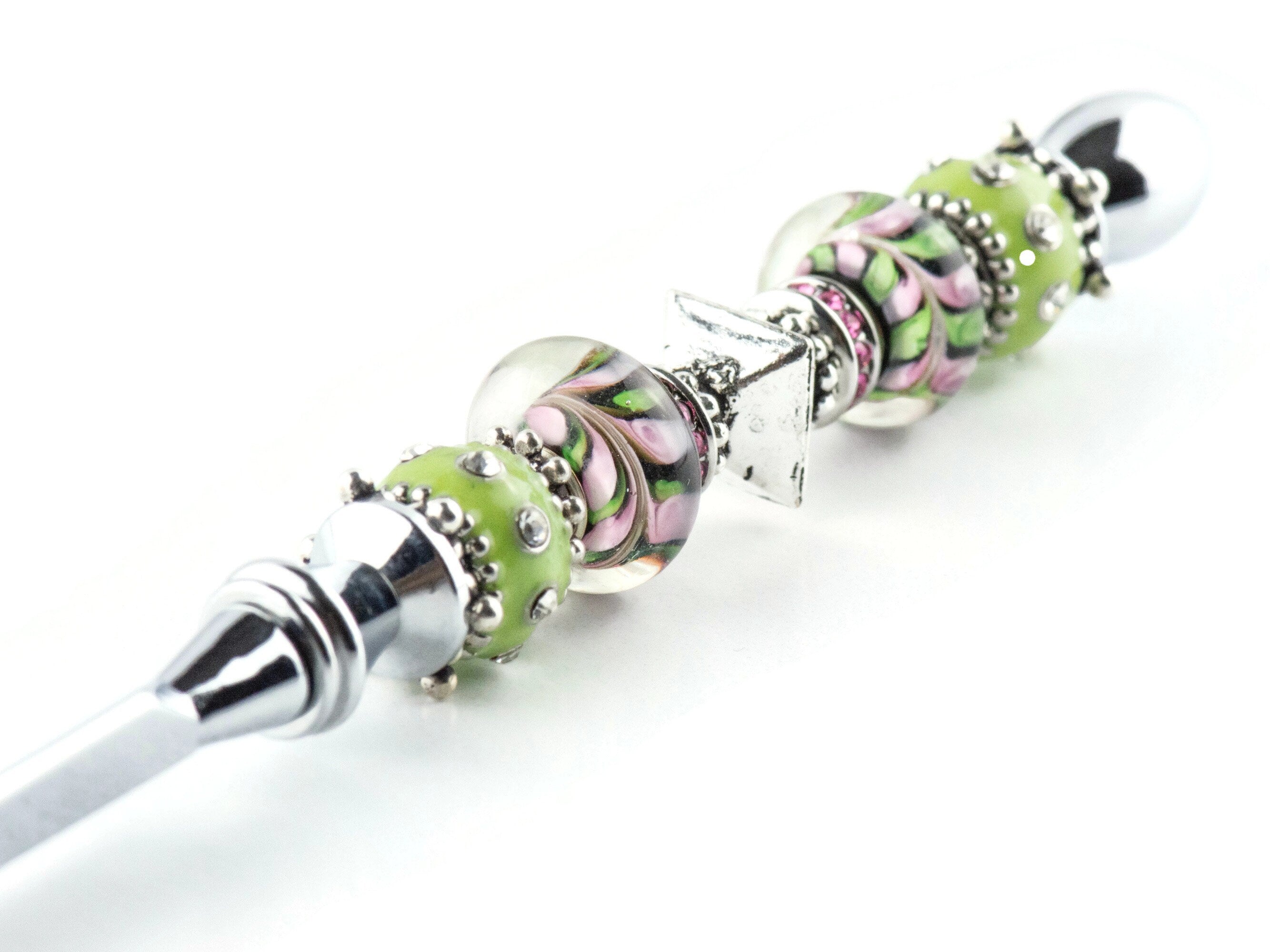 Lime and Pink Lemonade Glass Beaded Silver Letter Opener • Paper Knife • Desk Accessory