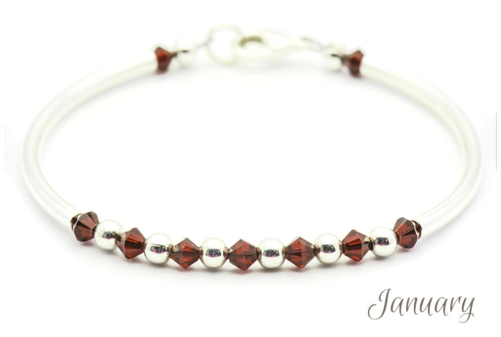January Garnet Swarovski Crystal Birth Month Sterling Silver Plated Bracelet