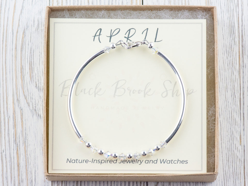April Birthstone, Diamond Birthstone Bracelet, Birth Month Bracelet, Birth Stone Bracelet, April Bracelet Gift