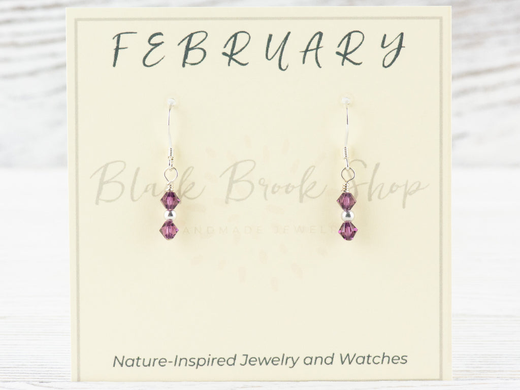 February Birthstone Earrings, February Earrings Gift, Amethyst Birthstone Earrings, Minimalist Swarovski Earrings