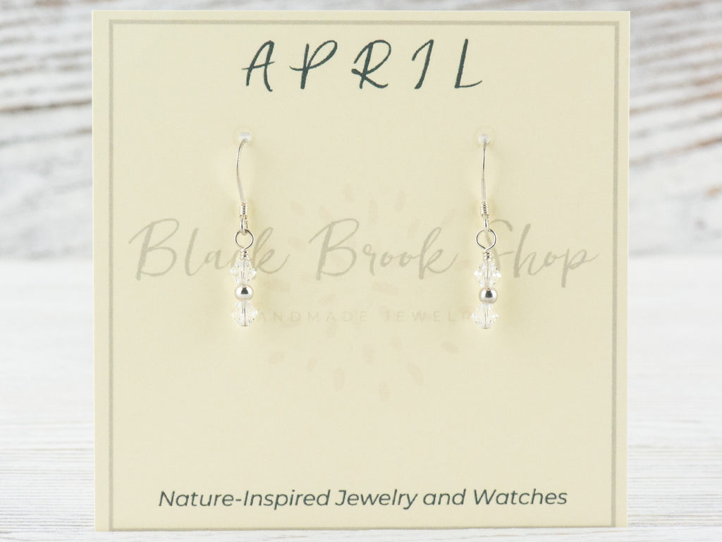 April Birthstone Earrings, Crystal Diamond Earrings, Birthday Earrings for Her, Minimalist Birthstone Earrings