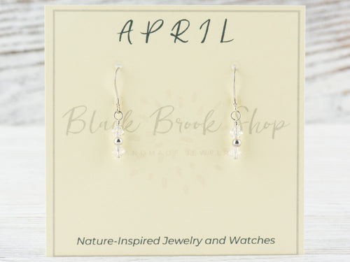 April Birthstone Earrings, Crystal Diamond Earrings, Birthday Earrings for Her, Minimalist Birthstone Earrings