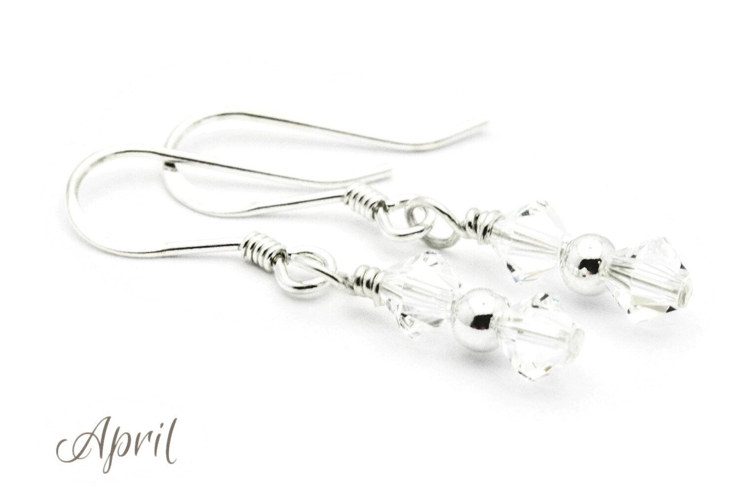 April Diamond Swarovski Crystal Birth Month Sterling Silver Drop Earrings