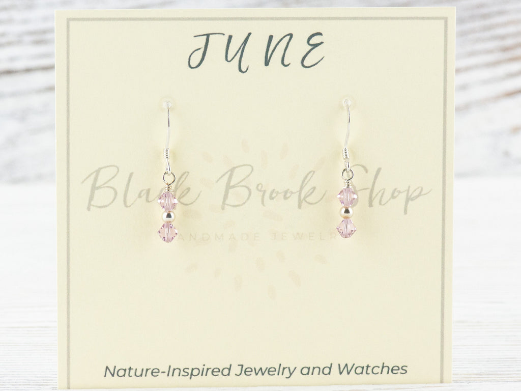 June Birthstone Earrings, Alexandrite Birthstone Earrings, Swarovski Pink Earrings, Minimalist Birthstone Earrings