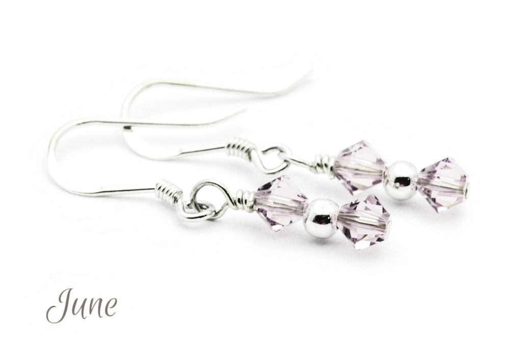 June Alexandrite Swarovski Crystal Birth Month Sterling Silver Drop Earrings