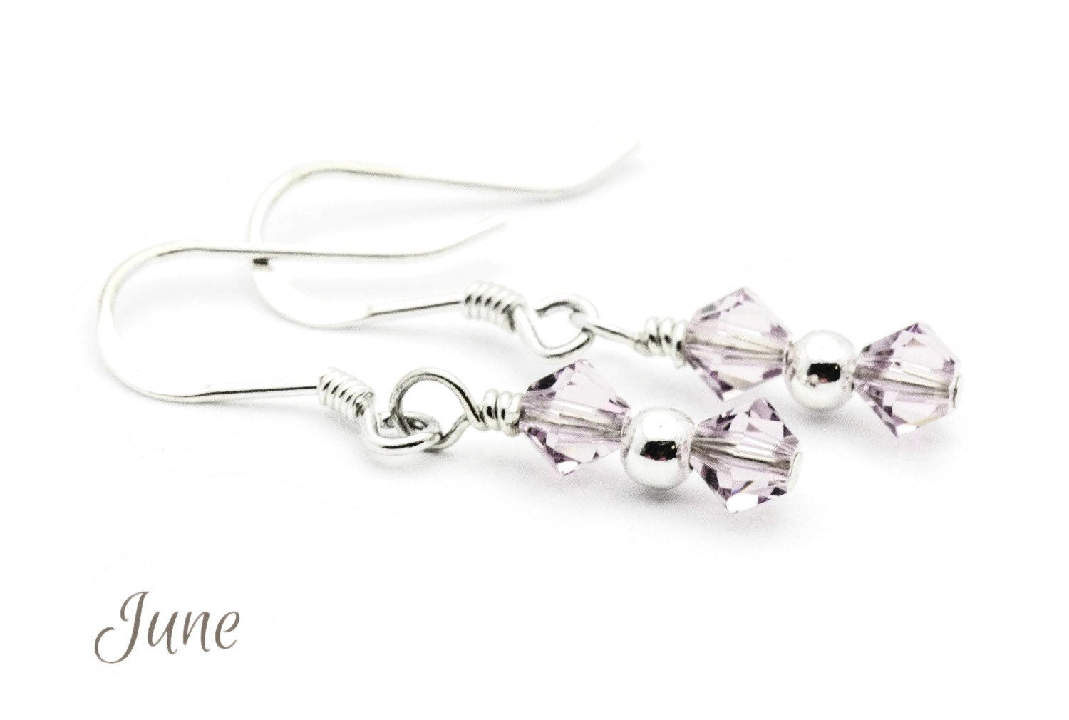 June Alexandrite Swarovski Crystal Birth Month Sterling Silver Drop Earrings
