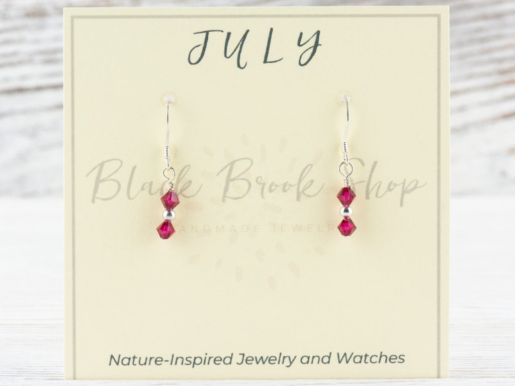 July Birthstone Earrings, Ruby Birthstone Earrings, July Earrings Gift, Minimalist Swarovski Earrings, Birthday Gift Earrings