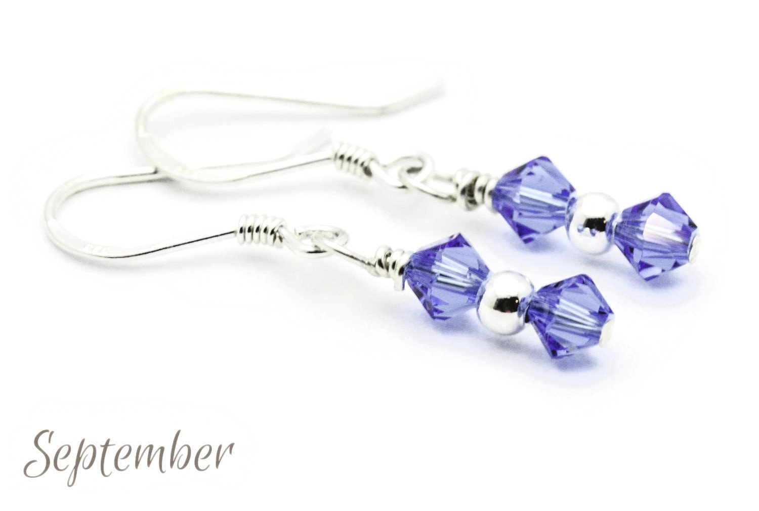 September Sapphire Swarovski Crystal Birth Month Sterling Silver Drop Earrings