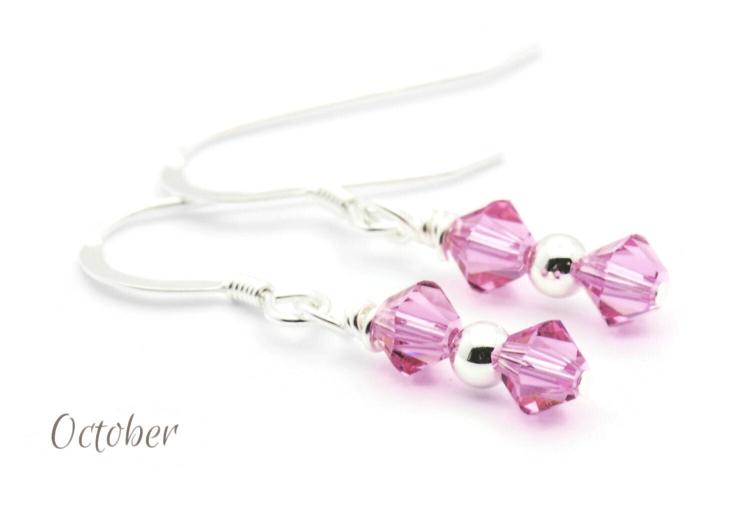 October Rose Swarovski Crystal Birth Month Sterling Silver Drop Earrings