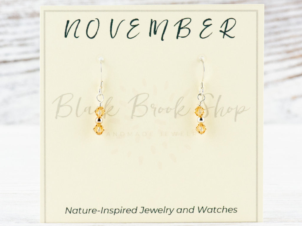 November Birthstone Earrings, Minimalist Swarovski Earrings, Topaz Birthstone Earrings, November Earrings Gift