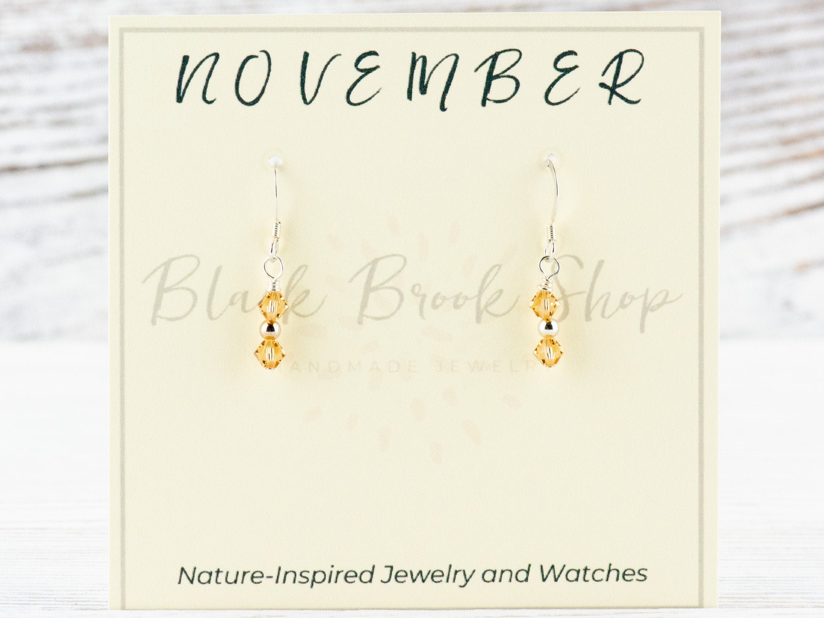 November Birthstone Earrings, Minimalist Swarovski Earrings, Topaz Birthstone Earrings, November Earrings Gift
