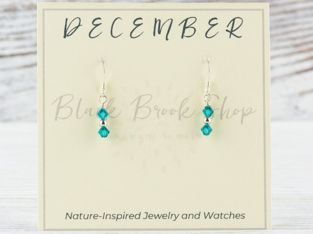 December Birthstone Earrings, Blue Zircon Earrings, Zircon Birthstone Earrings, Minimalist Crystal Earrings