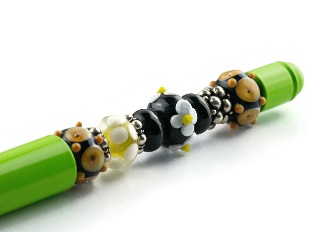 Desert Daisy Beaded Metal Ballpoint Pen with Lampwork Glass Beads • Refillable
