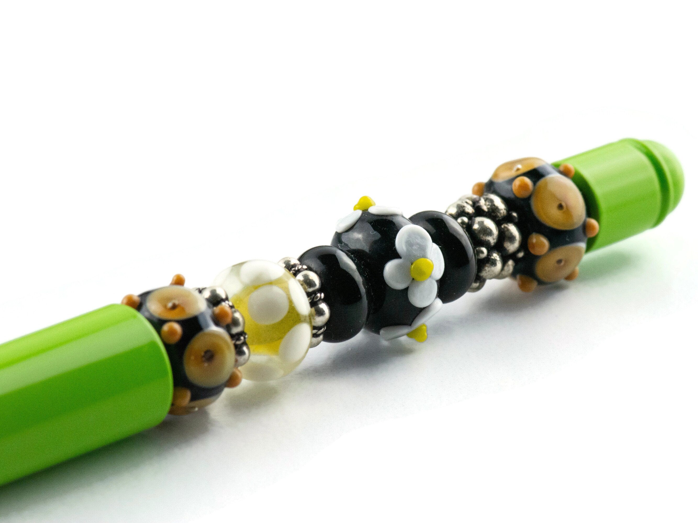Desert Daisy Beaded Metal Ballpoint Pen with Lampwork Glass Beads • Refillable