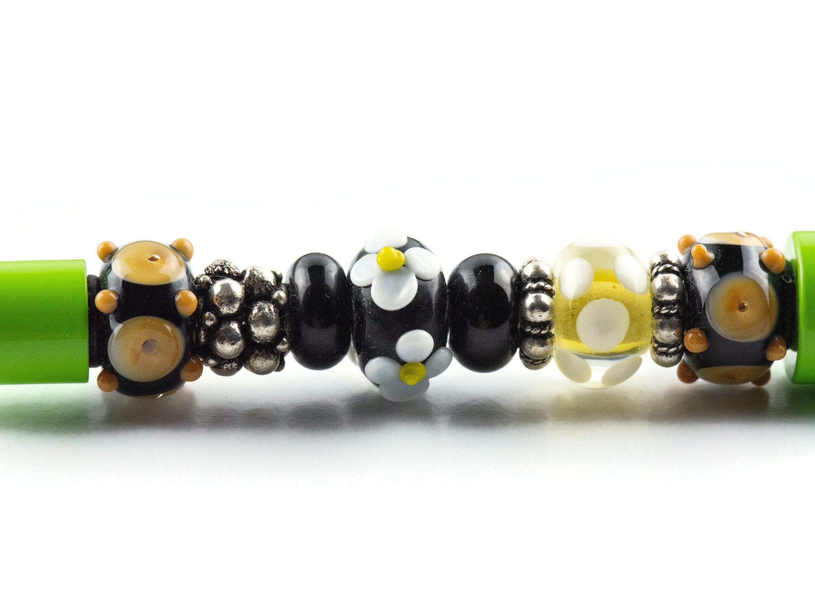Desert Daisy Beaded Metal Ballpoint Pen with Lampwork Glass Beads • Refillable