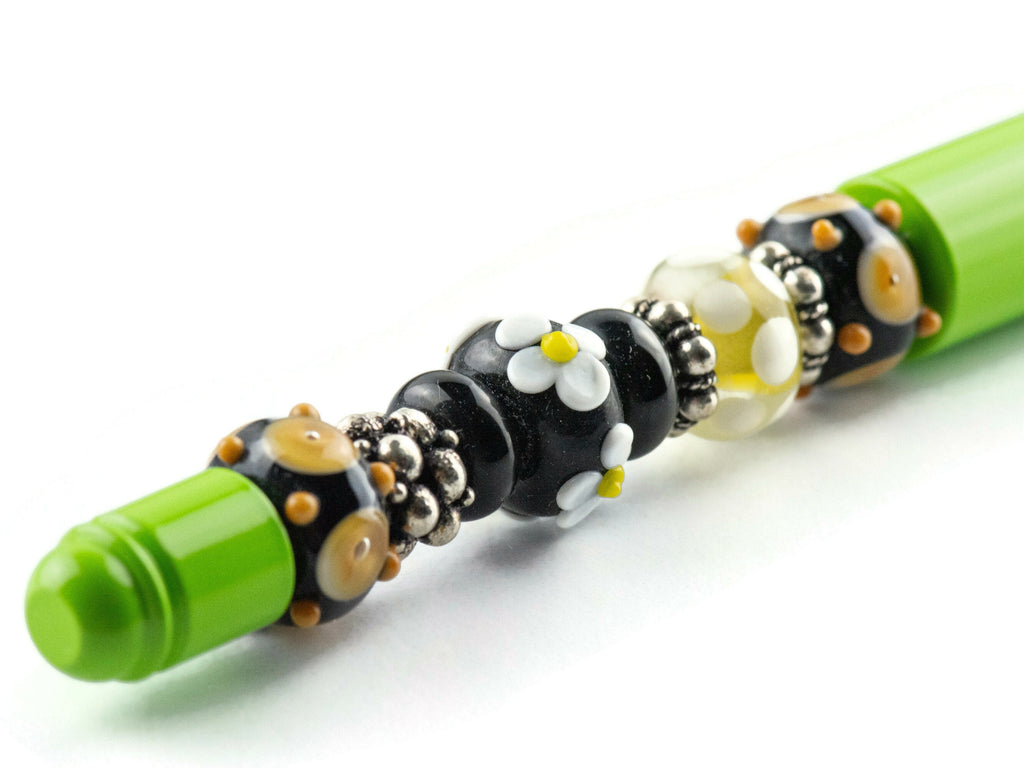Desert Daisy Beaded Metal Ballpoint Pen with Lampwork Glass Beads • Refillable