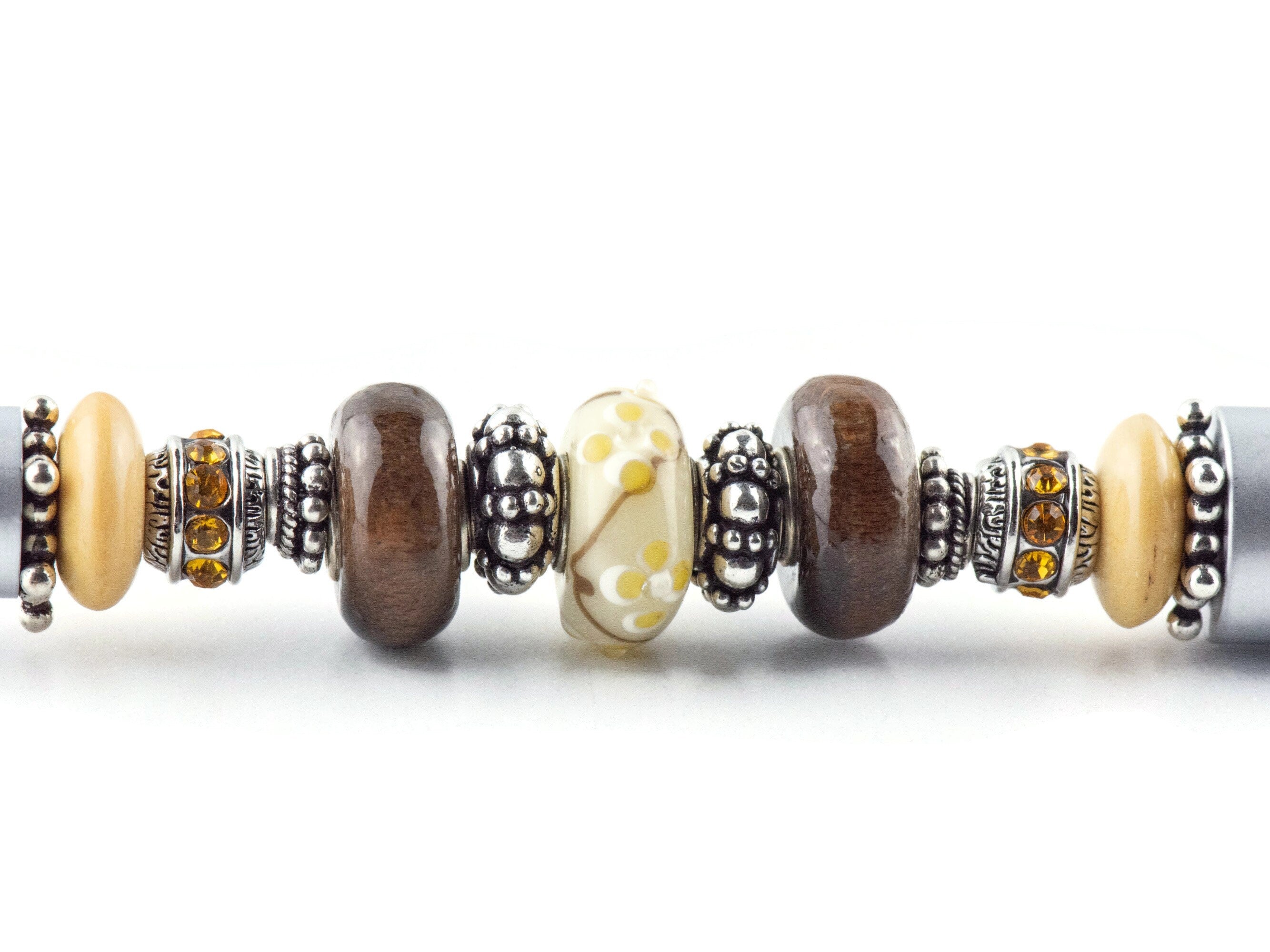 Walk Thru the Woods Beaded Silver Stylus Pen • Lampwork Glass Beads • Metal Ballpoint