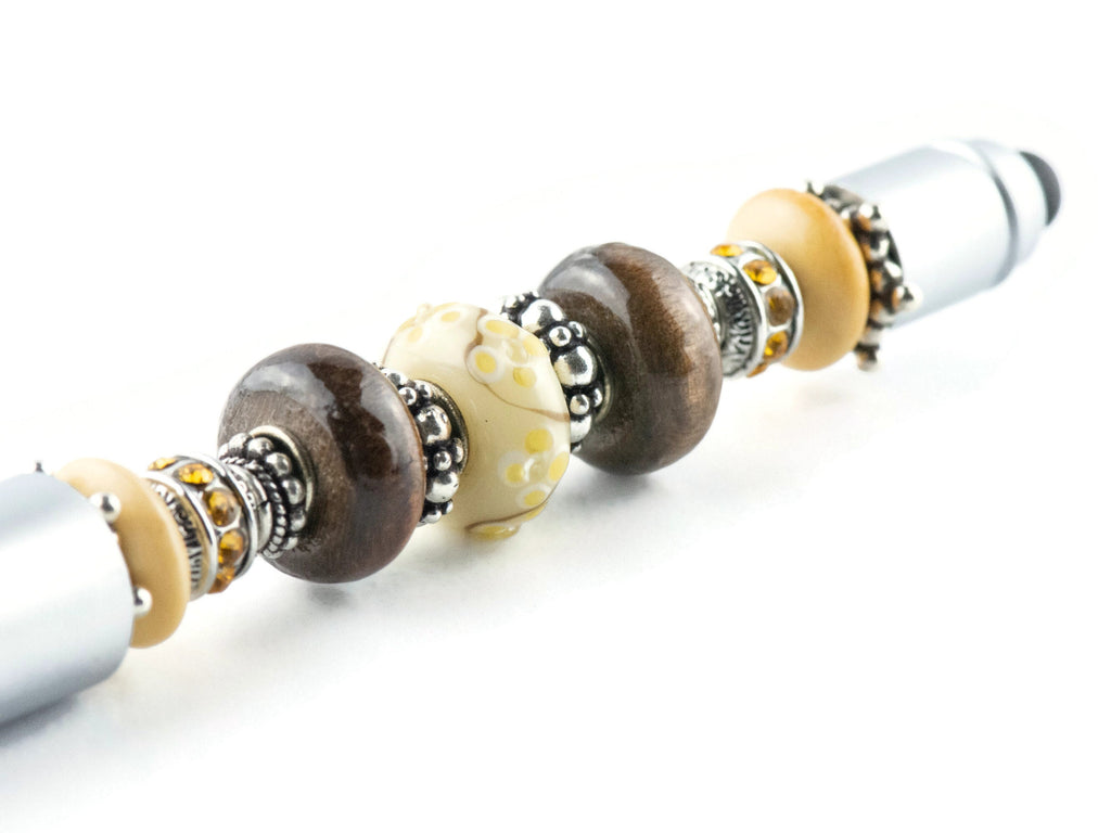 Walk Thru the Woods Beaded Silver Stylus Pen • Lampwork Glass Beads • Metal Ballpoint