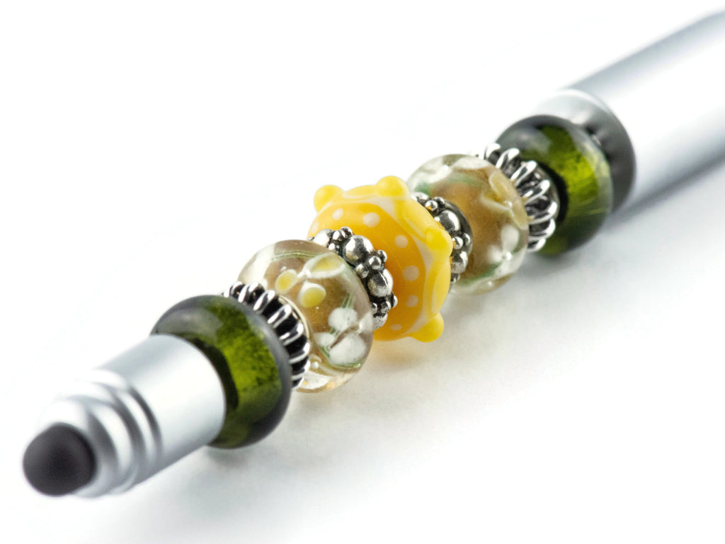 Spring in the City Beaded Silver Stylus Pen • Lampwork Glass Beads • Metal Ballpoint