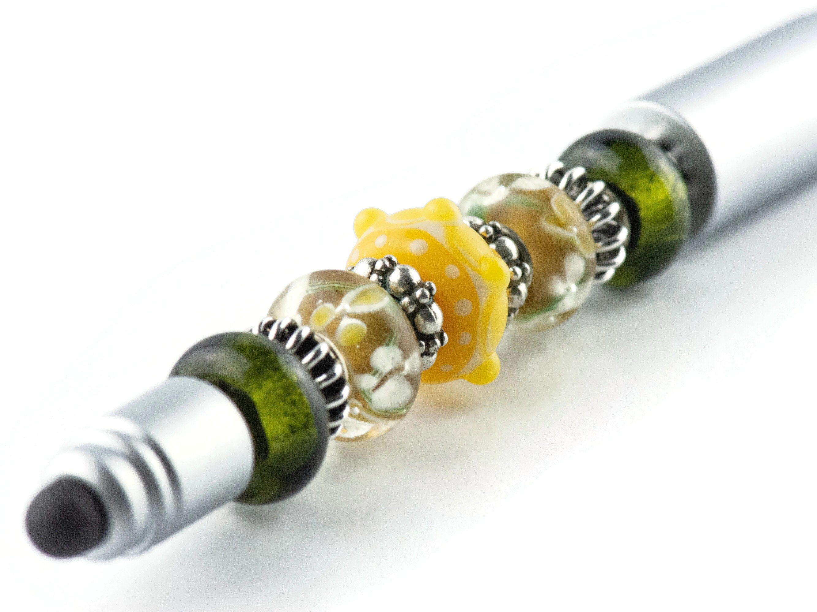 Spring in the City Beaded Silver Stylus Pen • Lampwork Glass Beads • Metal Ballpoint