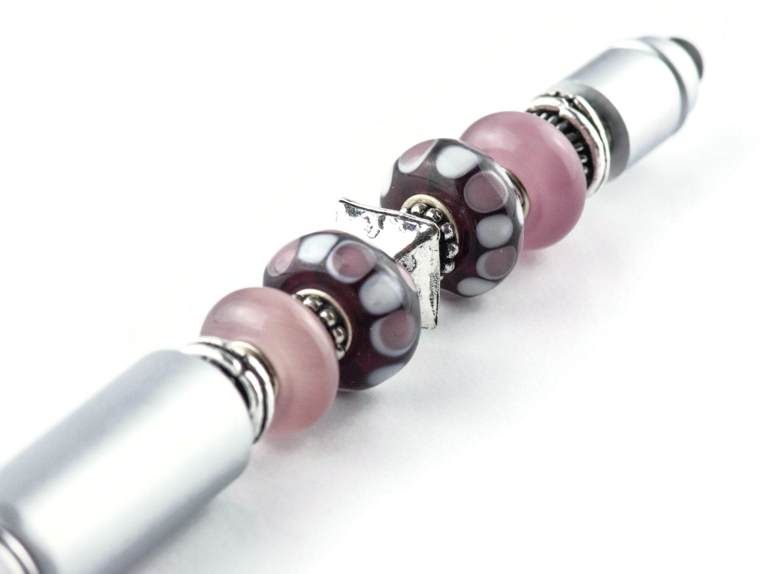 Lilac Love Beaded Silver Stylus Pen • Lampwork Glass Beads • Metal Ballpoint