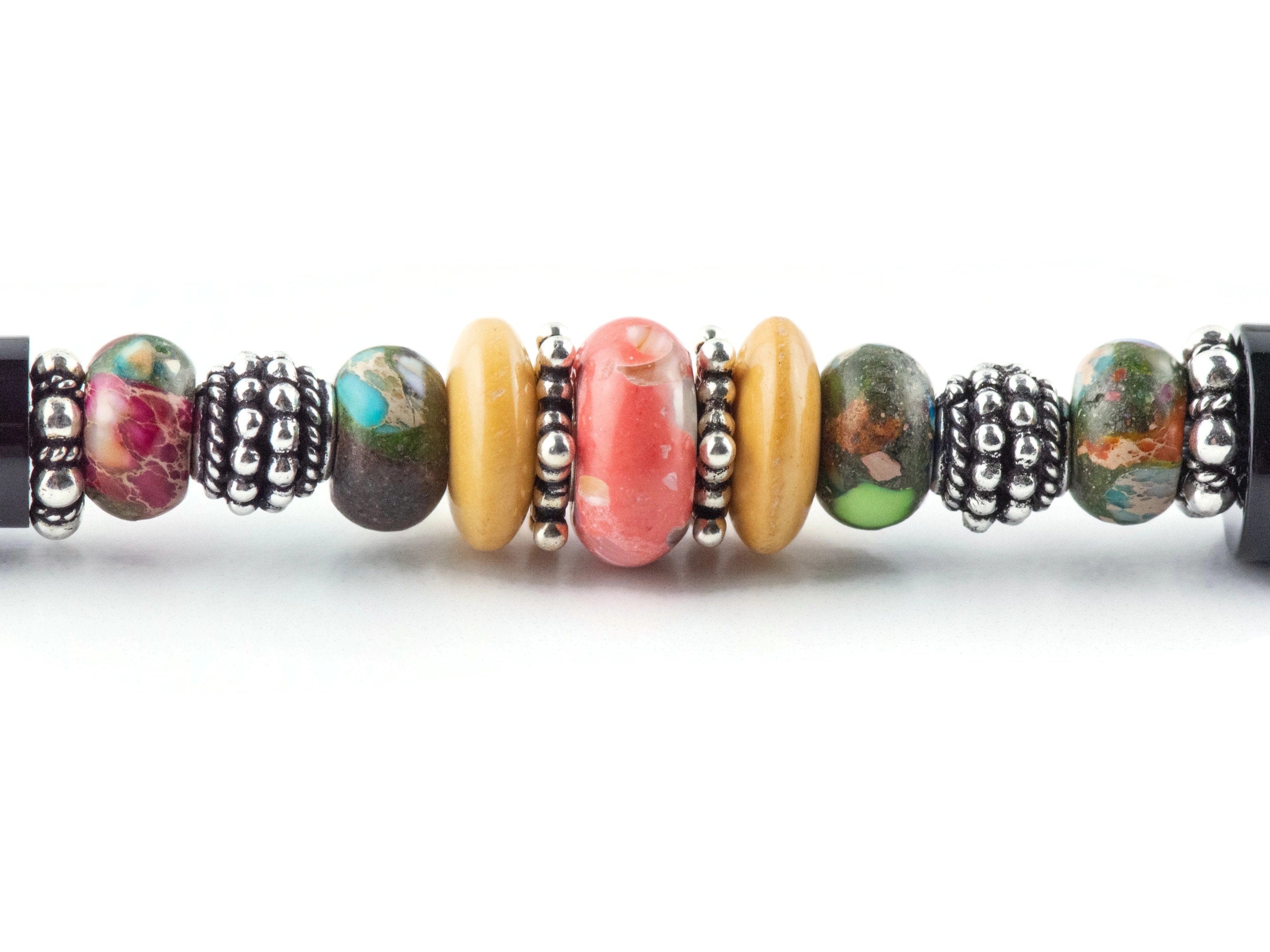 Moon Over Miami Beaded Black Stylus Pen • Lampwork Glass Beads • Metal Ballpoint
