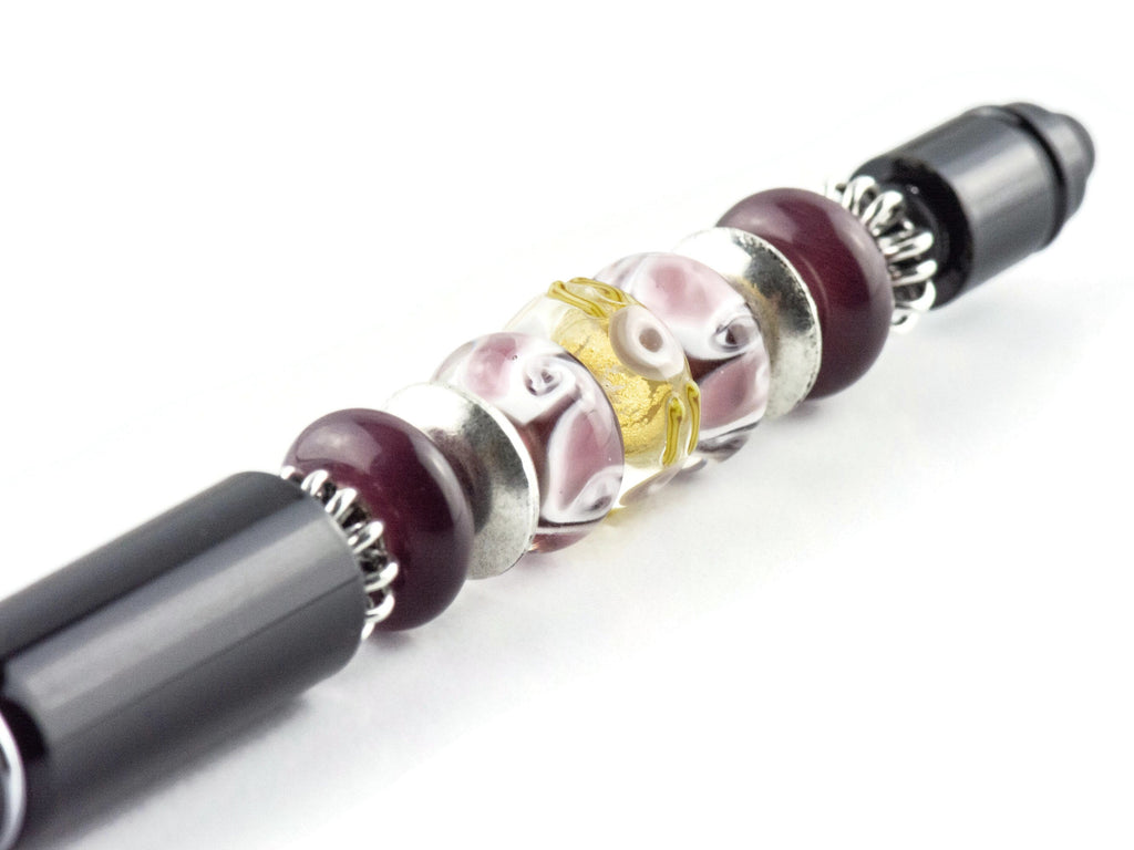 After the Rain Beaded Black Stylus Pen • Lampwork Glass Beads • Metal Ballpoint
