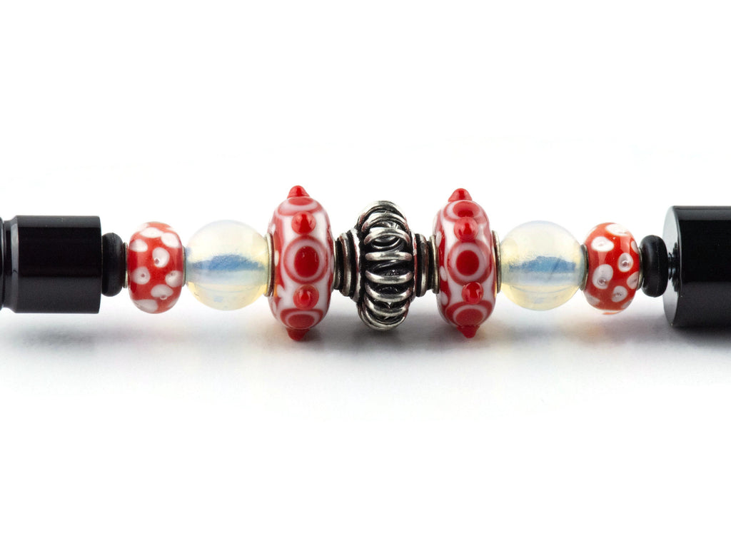 Picnic in the Park Beaded Black Stylus Pen • Lampwork Glass Beads • Metal Ballpoint