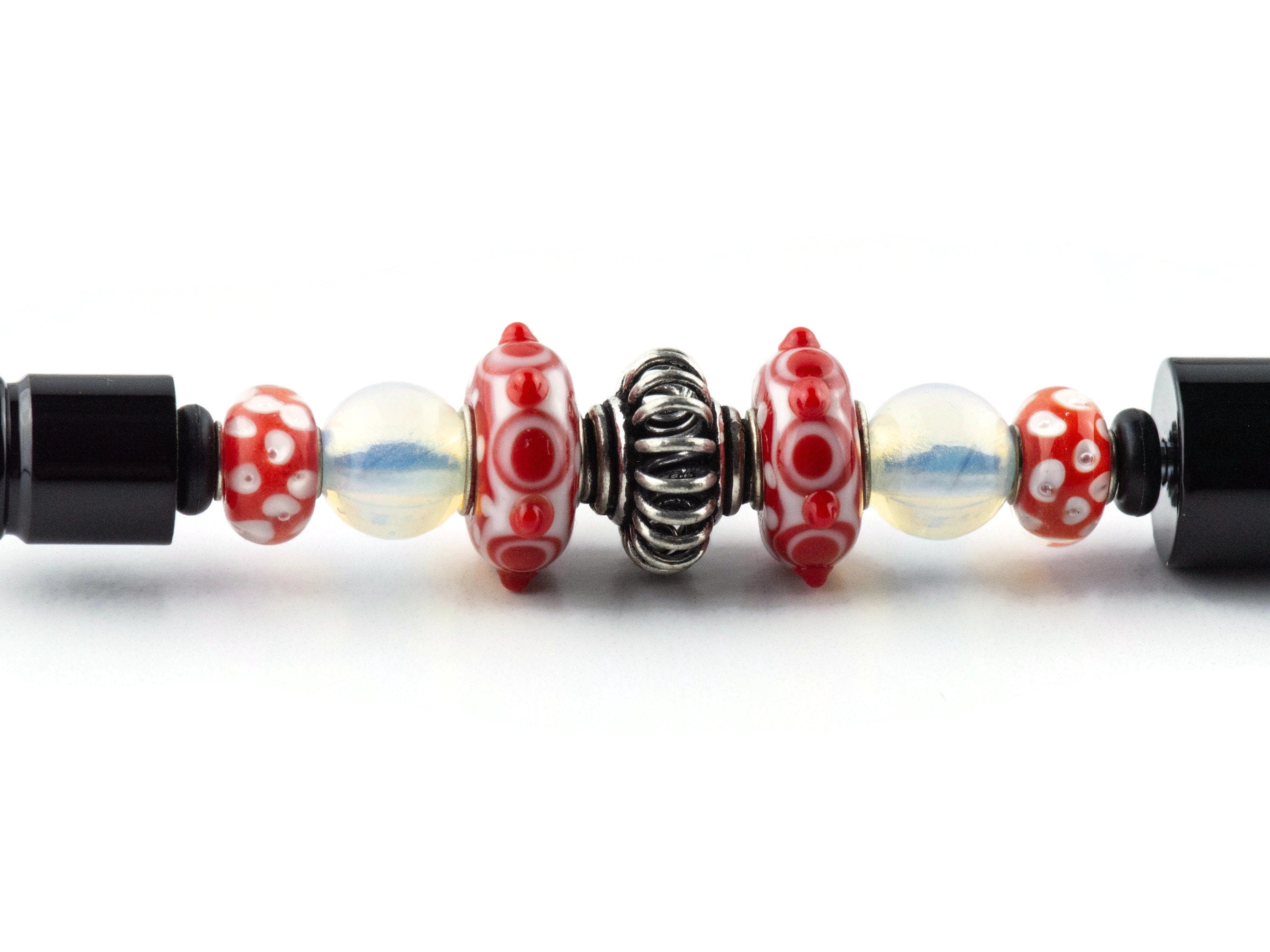 Picnic in the Park Beaded Black Stylus Pen • Lampwork Glass Beads • Metal Ballpoint