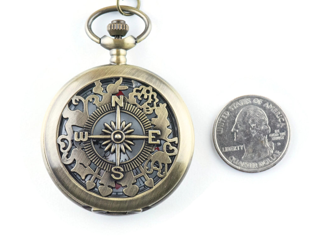 Compass Bronze Pocket Watch Long Necklace / Unique Watches / Nature Inspired Jewelry / Large Pocket Watch
