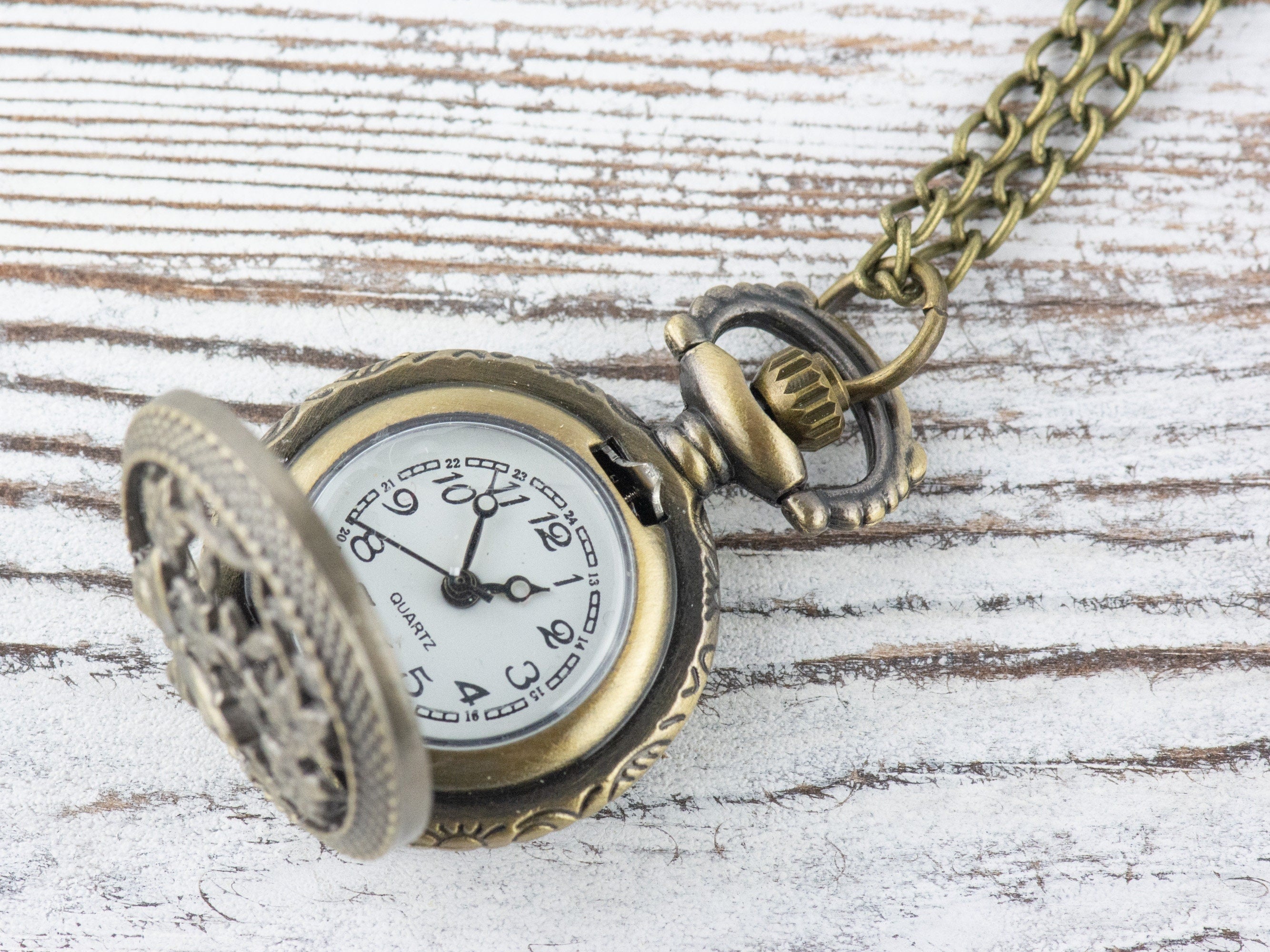 Floral Butterfly Bronze Pocket Watch Long Necklace / Unique Watches / Nature Inspired Jewelry