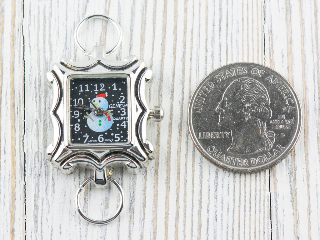 Snowman Watch Face | Ladies Watch Face | Women's Watch Face | Silver Watch Face | Square Watch Face | Beading Watch Face