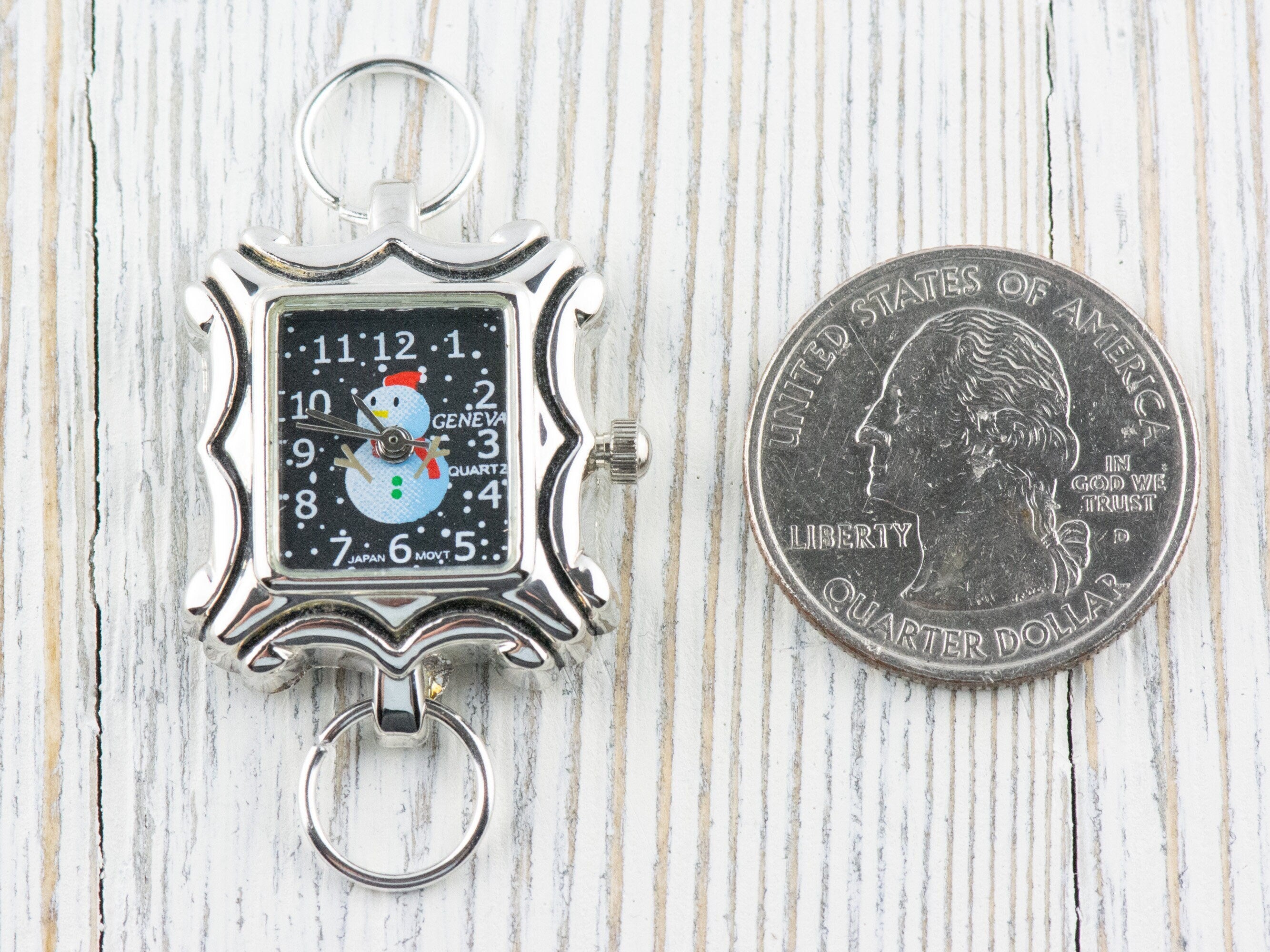 Snowman Watch Face | Ladies Watch Face | Women's Watch Face | Silver Watch Face | Square Watch Face | Beading Watch Face