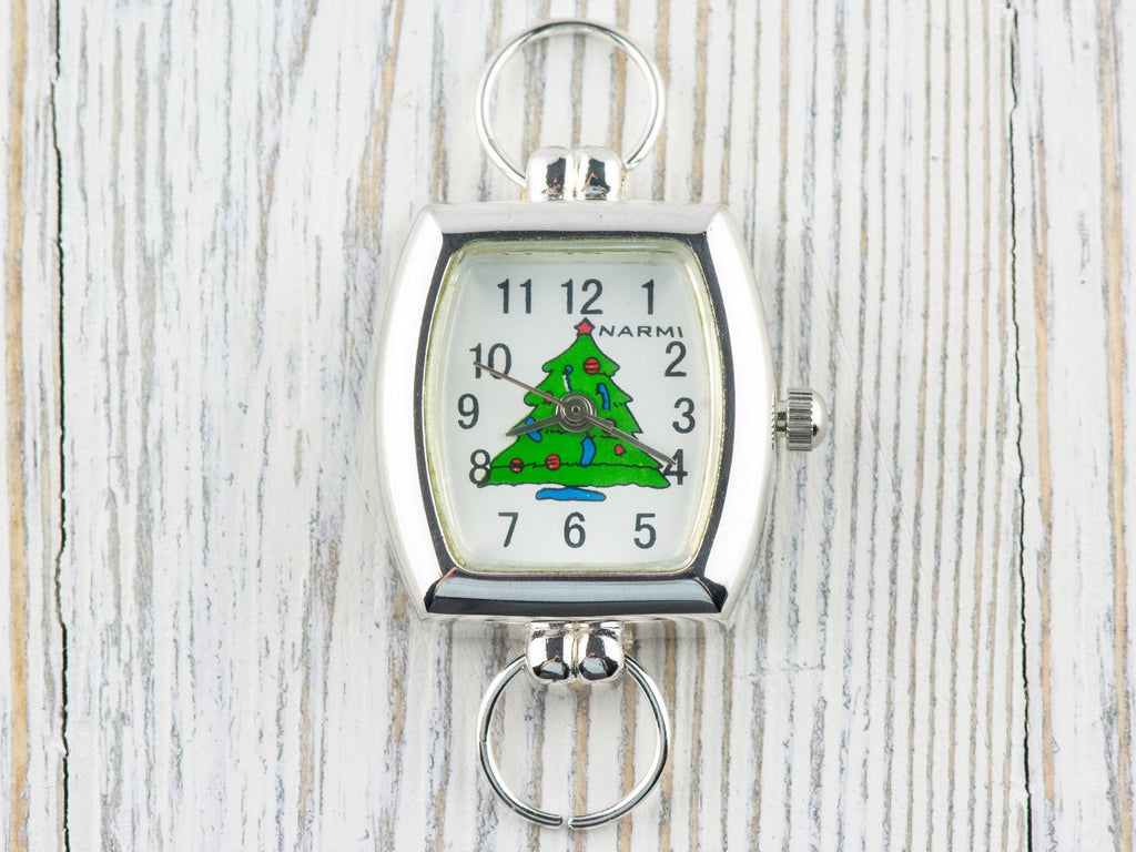 Christmas Tree Watch Face, Square White Watch Face, Festive Holiday Jewelry
