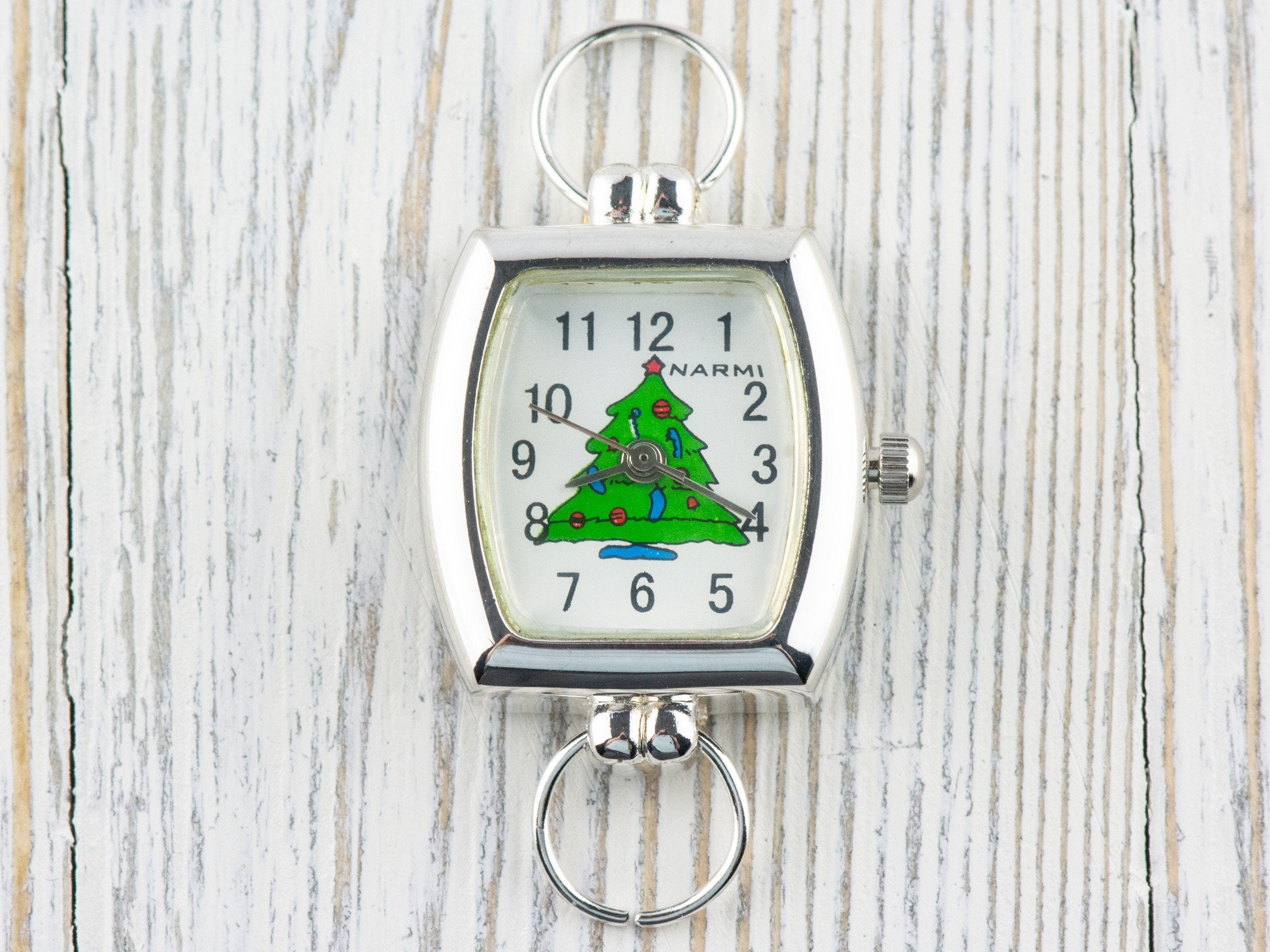 Christmas Tree Watch Face, Square White Watch Face, Festive Holiday Jewelry