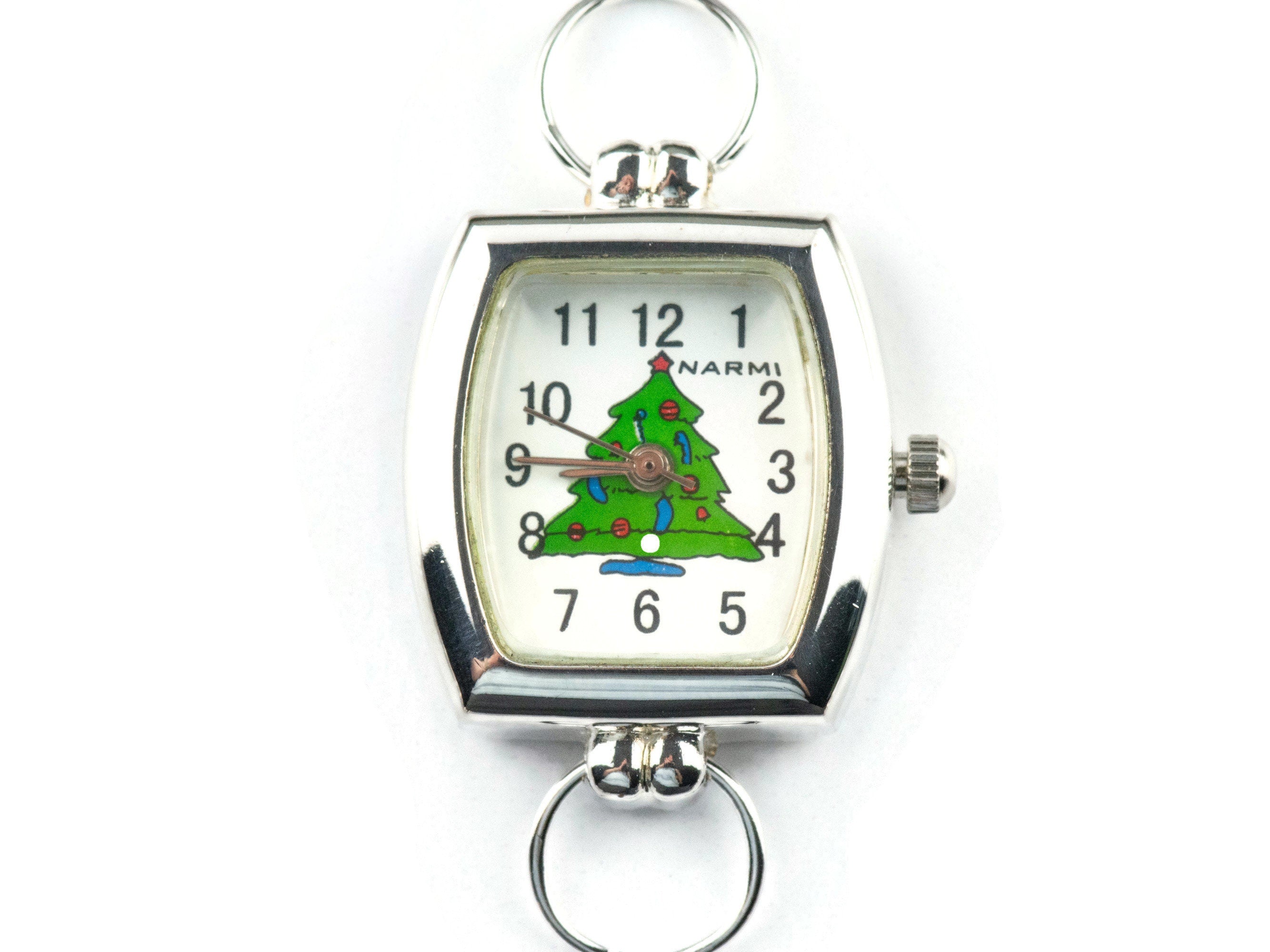 Christmas Tree Watch Face, Square White Watch Face, Festive Holiday Jewelry