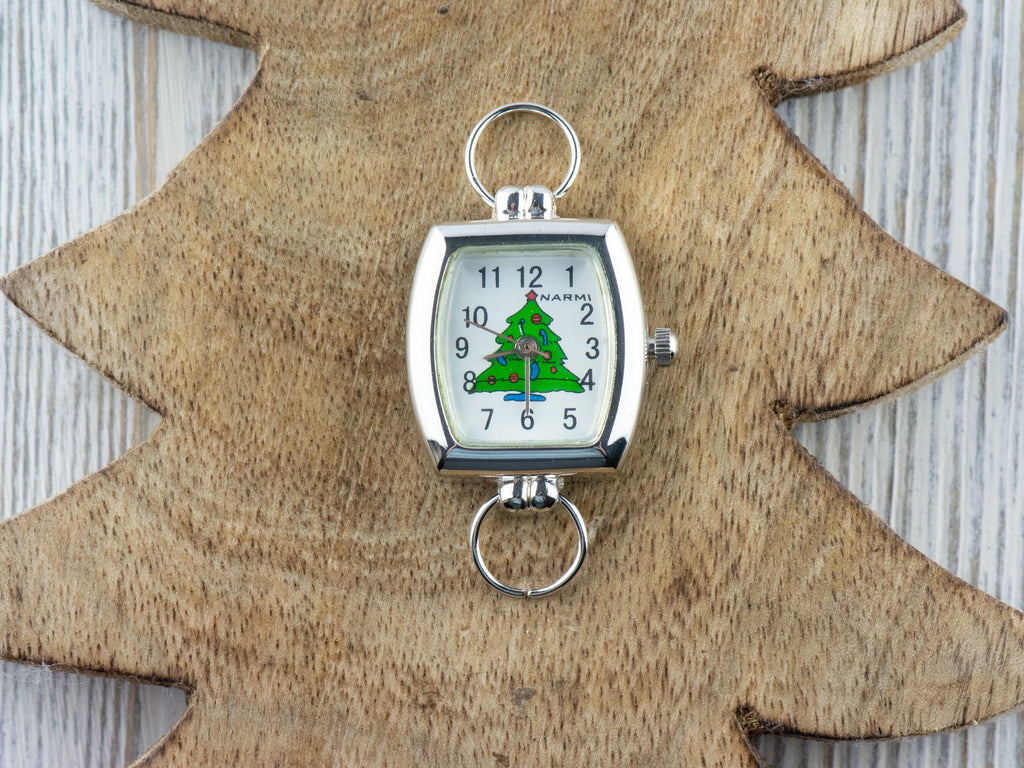 Christmas Tree Watch Face, Square White Watch Face, Festive Holiday Jewelry