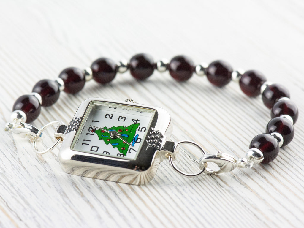 Watch Face, Christmas Tree, Square, White Face, Christmas Watch, Holiday Jewelry, Festive