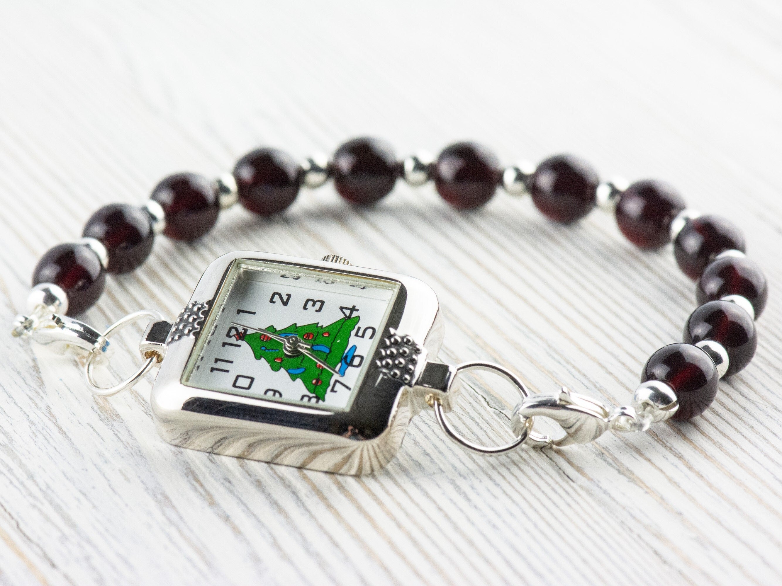 Watch Face, Christmas Tree, Square, White Face, Christmas Watch, Holiday Jewelry, Festive