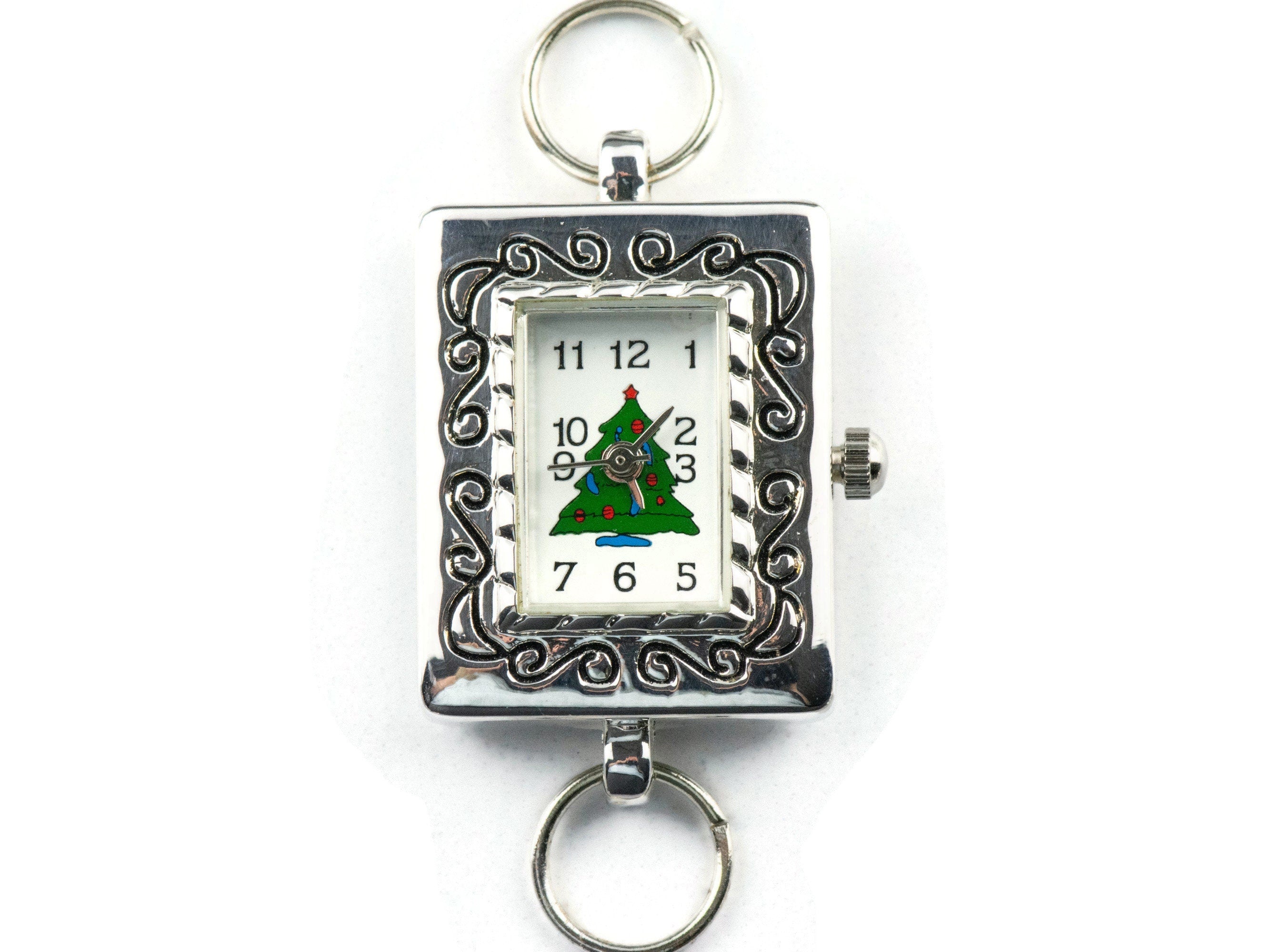 Christmas Tree Watch Face | Square Watch Face | Holiday Watch Face | Wrist Watch Face | Beading Watch Face | Women's Silver Watch Face